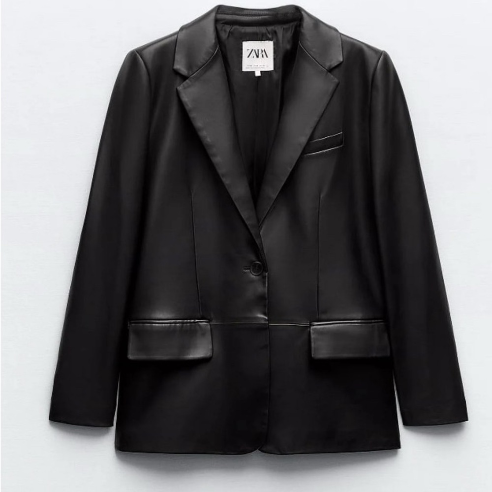 Zara Black Faux Leather Blazer